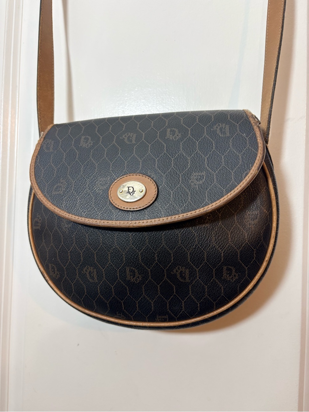 Archive 1980s Christian Dior Honeycomb Saddle Crossbody Bag with Insert - Flawed